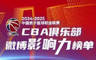 CBA赛季微博影响力榜首辽宁，京粤紧随其后。